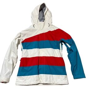 Bonfire Snowboarding Company Echo Jacket Womens Medium Red White Teal Striped